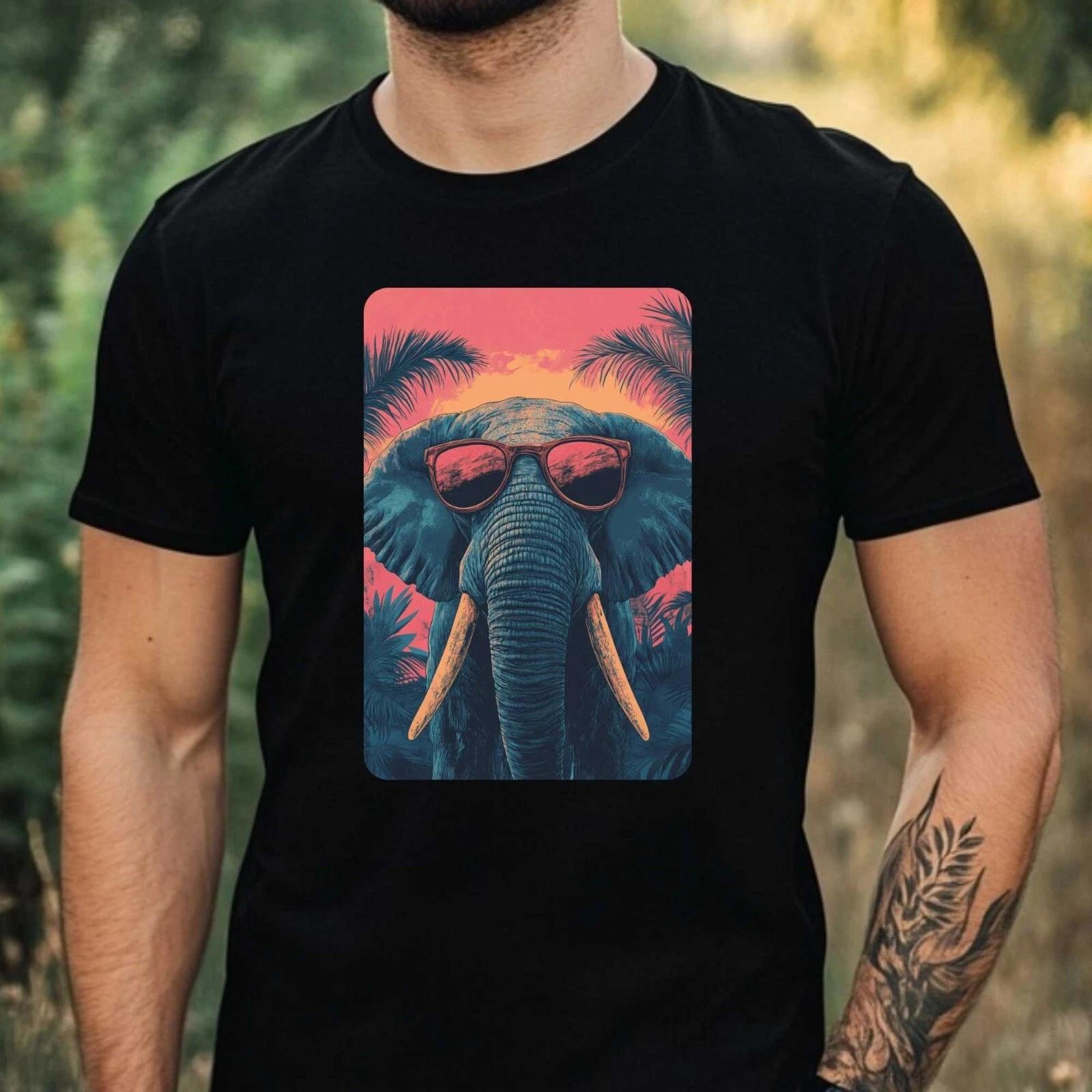 T-Shirt Herren Elefant mit Sonnenbrille Motiv Baumwolle Größe XS bis 5XL M