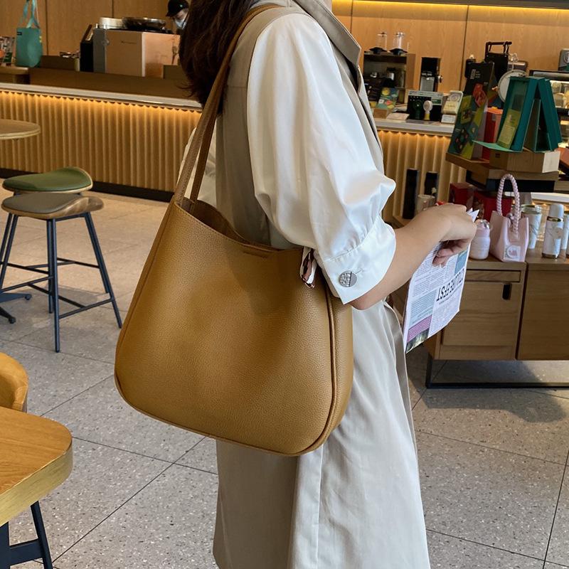 High-End Genuine Cowhide Leather Bucket Handbag