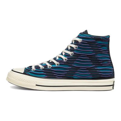 1970s Wavy Knit Chuck Taylor All Star Striped Casual High-Top Espadrilles Unisex Blue