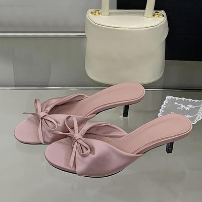 Summer Fashion Silk Butterfly Knot Women Slippers Sandals Shallow Open Toe Thin Low Heels Mules Slides Shoes Zapatos Mujer