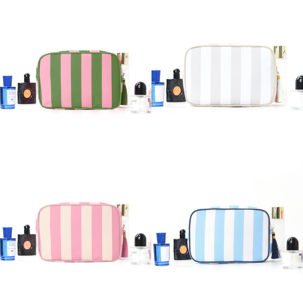 Bolsa de Maquiagem de Viagem Simples e Moderna Com Franjas Listradas Para Armazenamento Portátil de Cosméticos