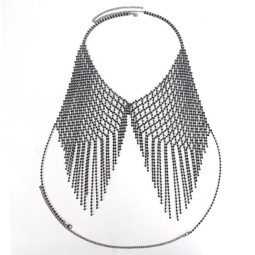 Sparkling Tassel Bra Chain for Crop Top Luxury Mesh Crystal Lingerie Body Chain Jewelry  Beach
