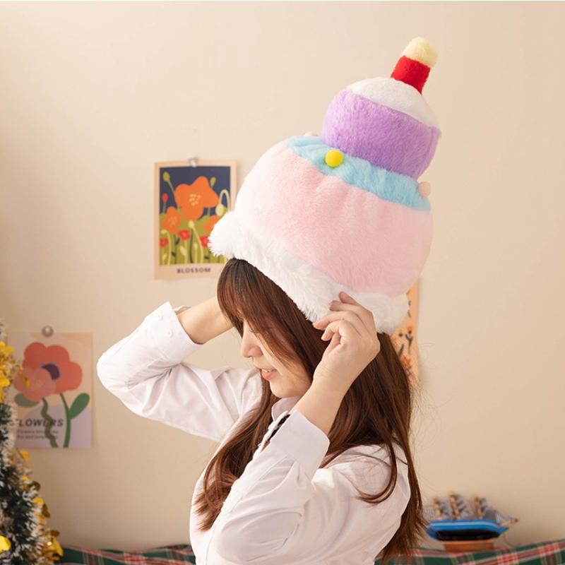 Cake Plush hat 3D Cartoon Cake Hat  Doll Both sides Fancy Caps for Dress Party, Favors Gifts, Costume Accessories