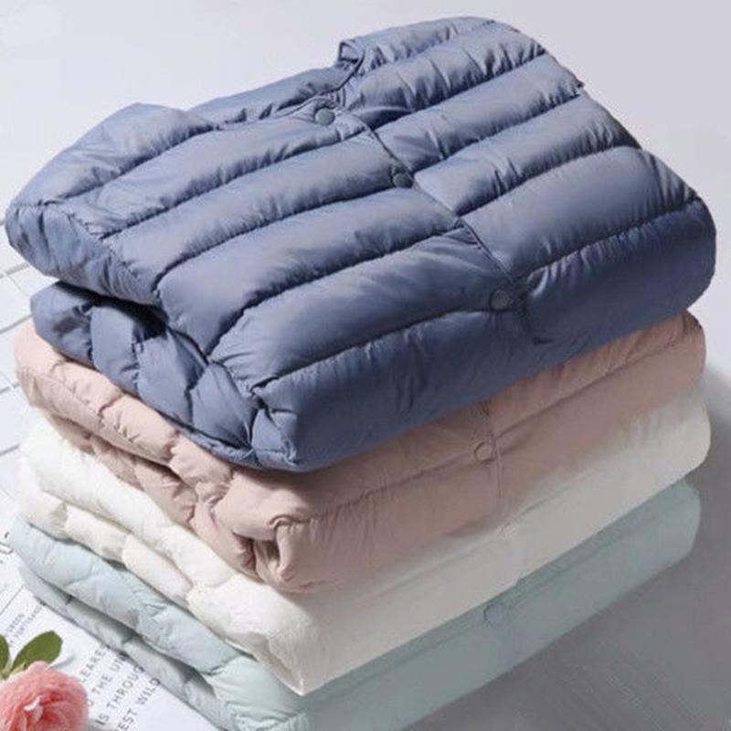 Weiße Entendaunen Leichte dünne Daunenjacke Damen Rundhals Kurzer Abschnitt Kragenlos Herbst und Winter Große Innen warme Jacke