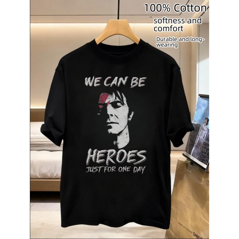 D Bowie We Can Be Heroes T-shirt | Iconic Red Hair and Signature Print Retro T-shirt, Unisex Casual Style, Couple'S Outfit, Music Lover'S Clothing,