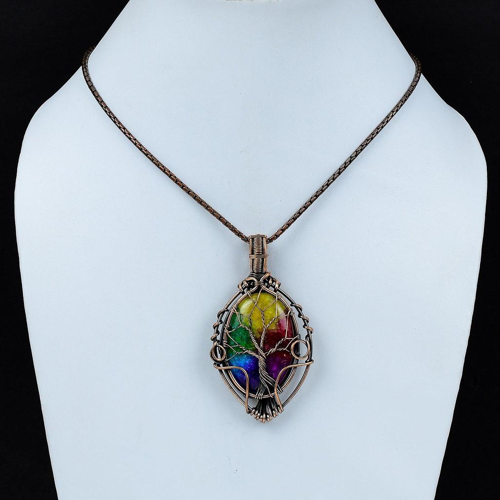 Arborele vieții Curcubeu Solar Cuarț Piatră prețioasă Sârmă de cupru Wrap Handmade Pandantiv Bijuterii Cadou pentru femeie