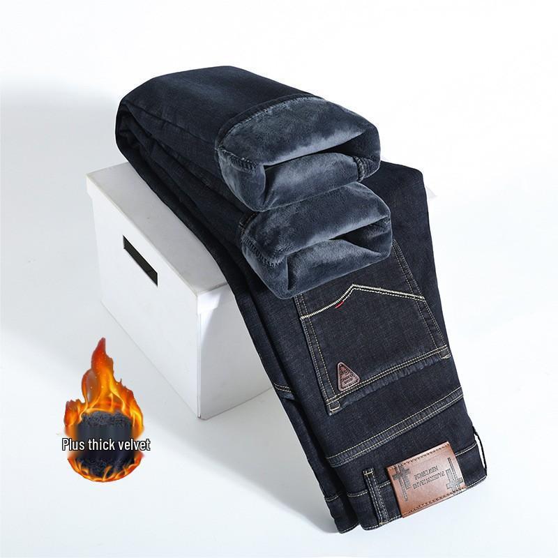 Men's Lambswool Fleece-Lined Winter Jeans - Warm, Loose, Straight-Leg Casual Pants