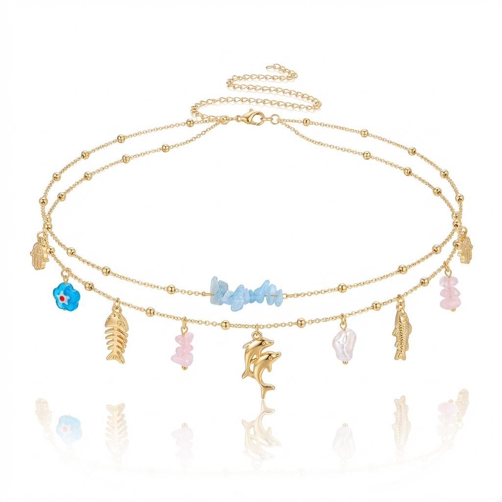 

Waist Chain Belt Vacation Beach Dolphin Fish Chip Double Layer Belly Body Jewelry