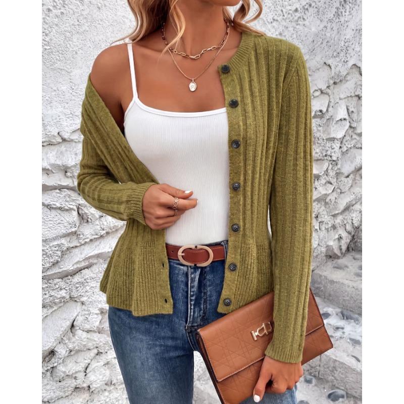 Modischer Strick-Cardigan Damen Langarm Einfarbig Vielseitiger Pullover-Mantel