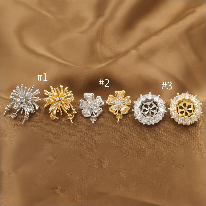 Copper-Plated Gold Diamond Floral Firework Irregular Round Half-Hole Ear Studs – High Luxury Design DIY Jewelry.