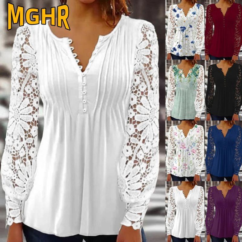 MGHR Women's Fashion Casual Autumn Winter Summer Spring V-Neck Blouses & Shirts