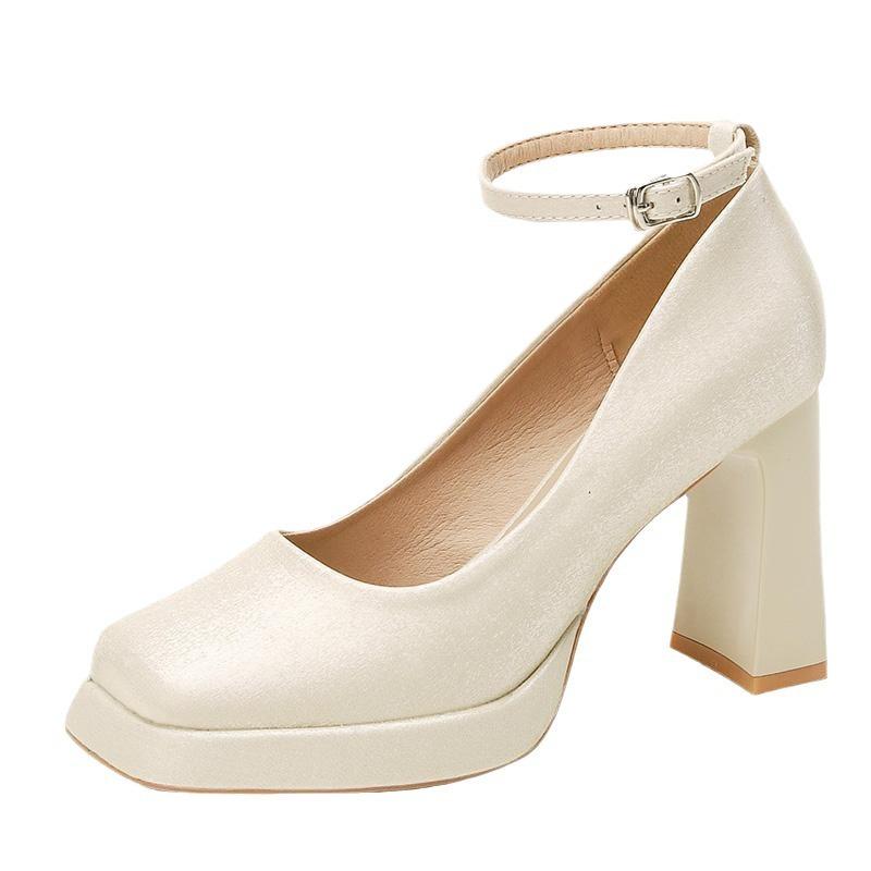 Mary Jane high heels women's thick heel waterproof table thick sole small man height increase wedding dress sister group bridesmaid shoes bride shoes