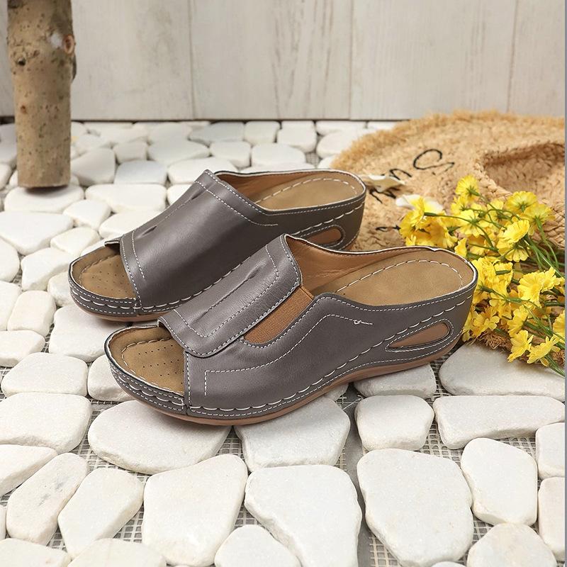 Papuci răcoroși de vară Pantofi vintage pentru femei cu toc platformă și cusături Papuci pentru femei de mărime mare