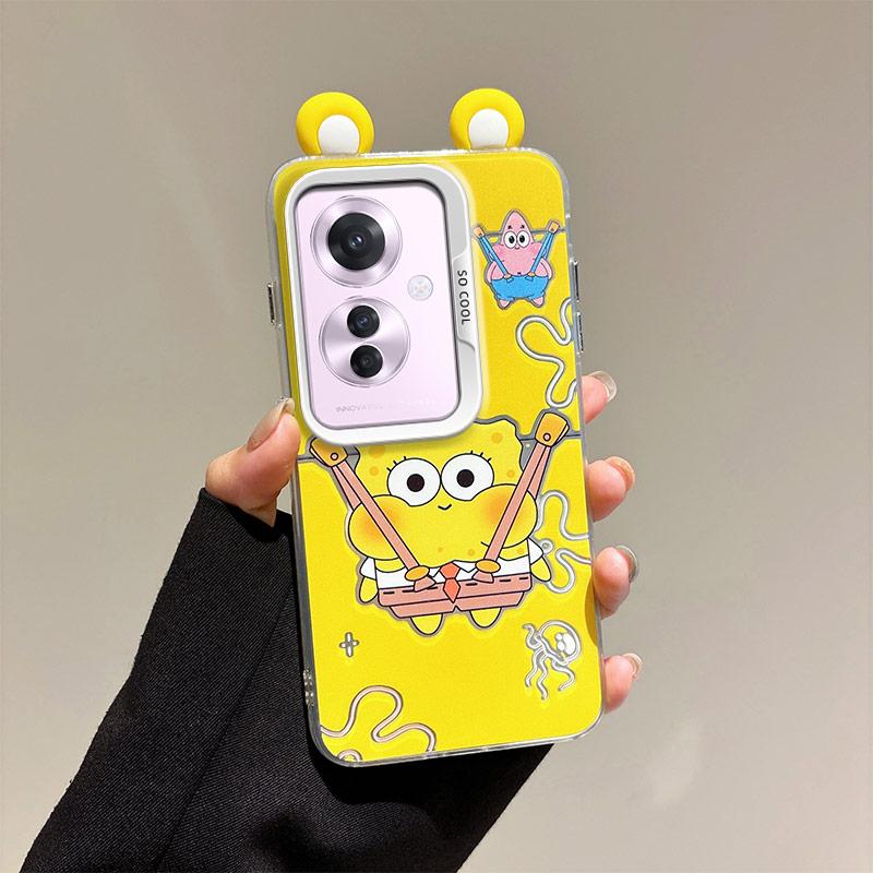 KEYSION Cute Ear Cartoon Case for OPPO Reno11 F 5G with Lanyard Soft Silicone+PC Shockproof Phone Back Cover for OPPO Reno 11F 5G