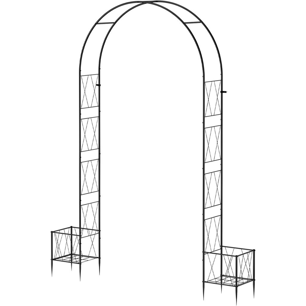 8.2ft Metal Garden Arch W/ Planter Boxes - Trellis for Climbing Plants, Wedding Arbor for Backyard Ceremony