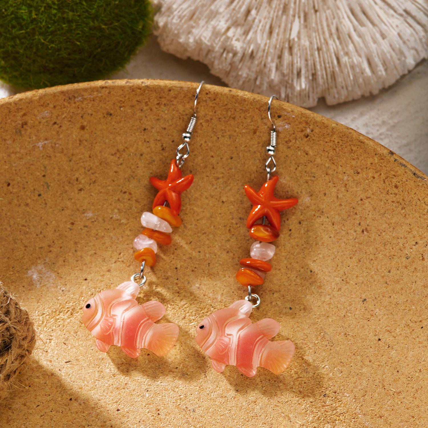 

Colorful Starfish Crushed Stone Fish Earrings Summer Beach Vacation Style Accessory Women s Fashion Trend Daily Accessory