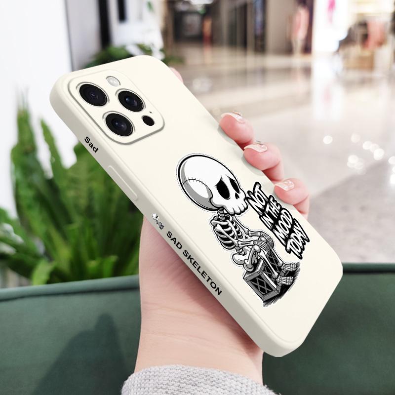 

Lazy Skeleton Phone Case For iPhone 17 16 16e 15 14 13 Plus Pro Max Mini Silicone Cover iPhone 16 ProMax белый