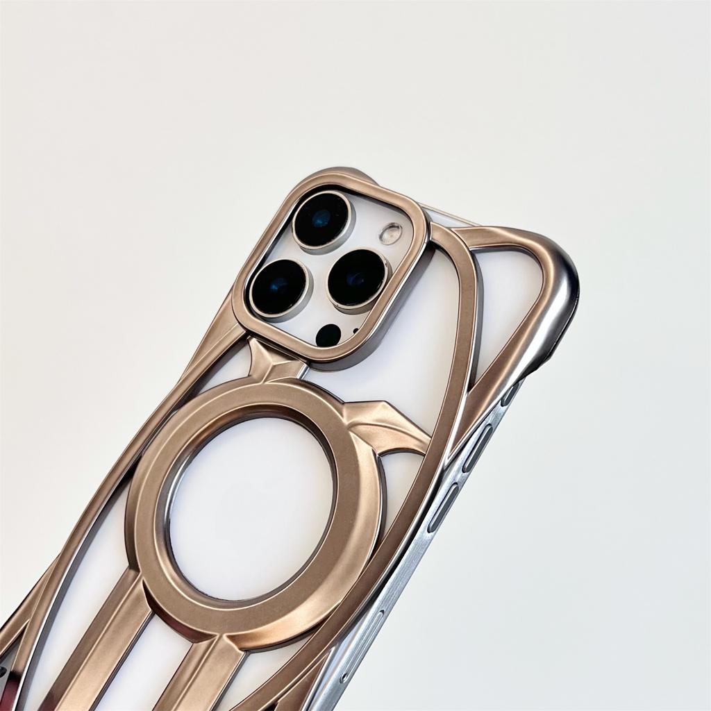For iPhone 16 Pro Max Matte Case Compatible with MagSafe Frameless Electroplated Hollow Design TPU Phone Cover