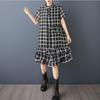 Kurzärmlig Übergröße Vintage Karomuster Neu in Kleider für Frauen Lässig Locker Midi Lang Sommerkleid