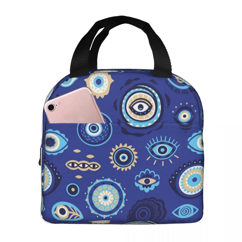 Evil Eye Ethnic Mystic Greek Amulet Turkish Insulated Lunch Bag for Women Children Portable Food Boxes Thermal Lunch Box Tote