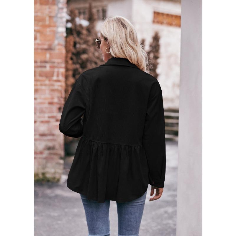 Frühlings- und Herbst Damenhemden Langarmtops Lässiges Cordhemd