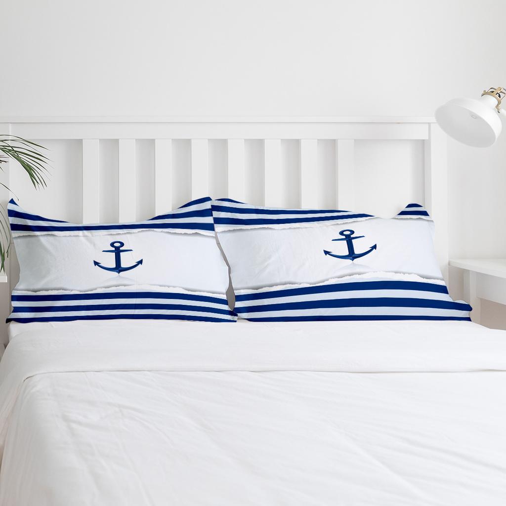 Anchor Blue White Stripe Bedding Set 3pcs Boys Girls Duvet Cover Pillowcase Kids Adult Quilt Cover Double Bed Set Home Textile