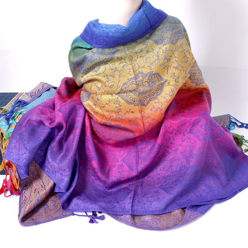 Spring and Autumn Mixed and Matched Scarf Dual-purpose Jacquard Colored Cashew Long Towel Travel Photo Shawl Women's Headscarf