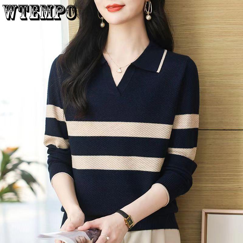 Women's Lapel Knitted Sweater Loose Sweater Polo Collar Knitted Sweater Long Sleeved Top
