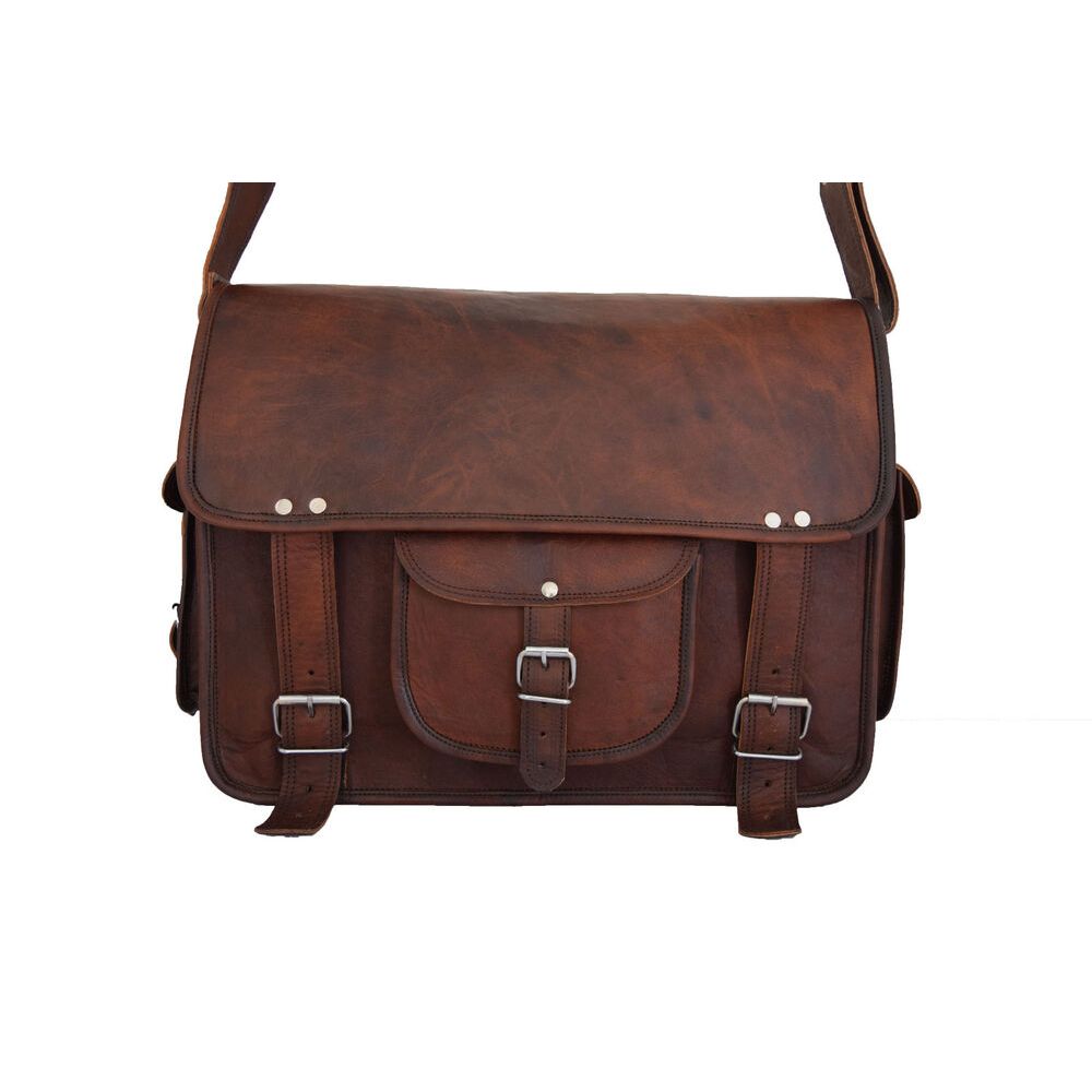 18 Zoll Vintage Leder Messenger Bag Laptop Umhängetasche Büro Schule Schultertaschen