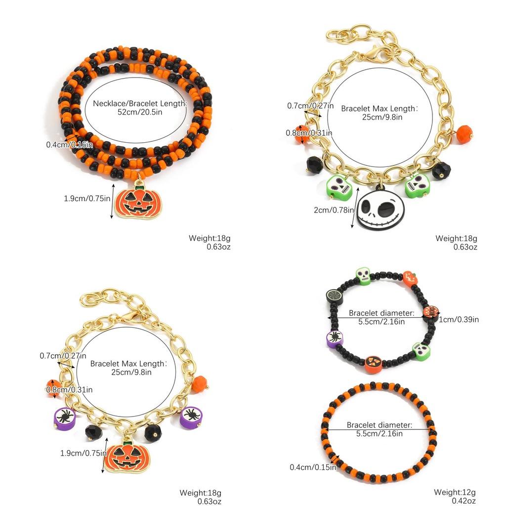 Hot Selling Halloween Pumpkin Skull Pendant Bracelet Set For Women