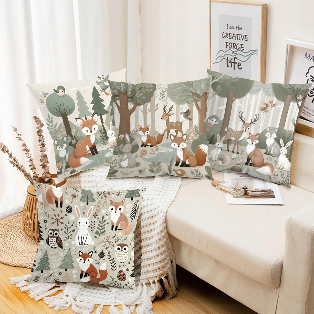 Cute Forest Animal Printed Cushion Covers For Home Decor Polyester pillowcase, sofa decorative cushion cov Headboard Pillow