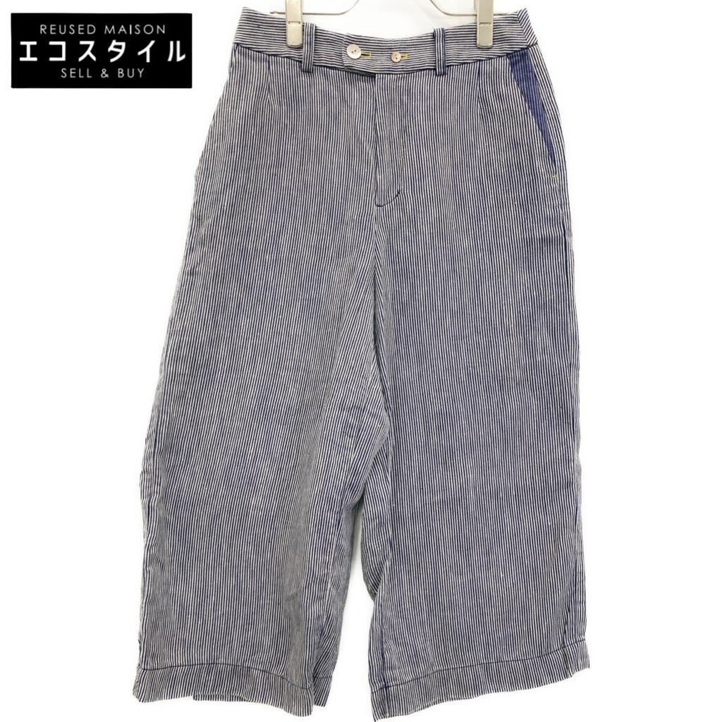 Pallas Palace [Made In 2011] PFPT-3476B Striped Gaucho Pants/ Bottoms 2 Navy / WhiteUsed