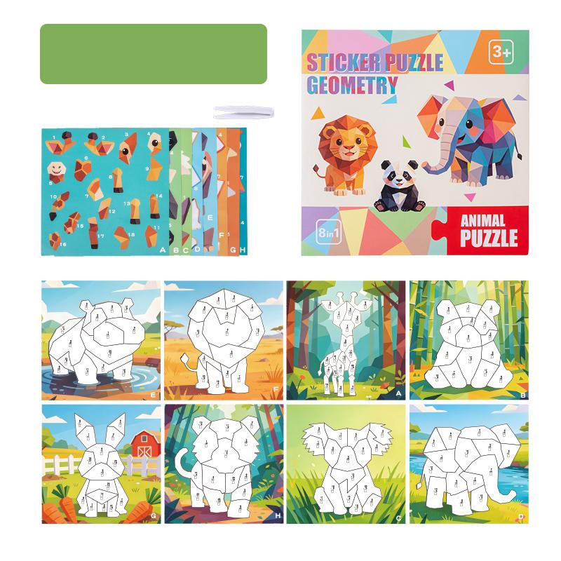 6 Patterns Puzzle Stickers Crafts for Kids Sticker Painting Gift Party Favor Creations Dinosaur Animal Vechile Art Play for Kids
