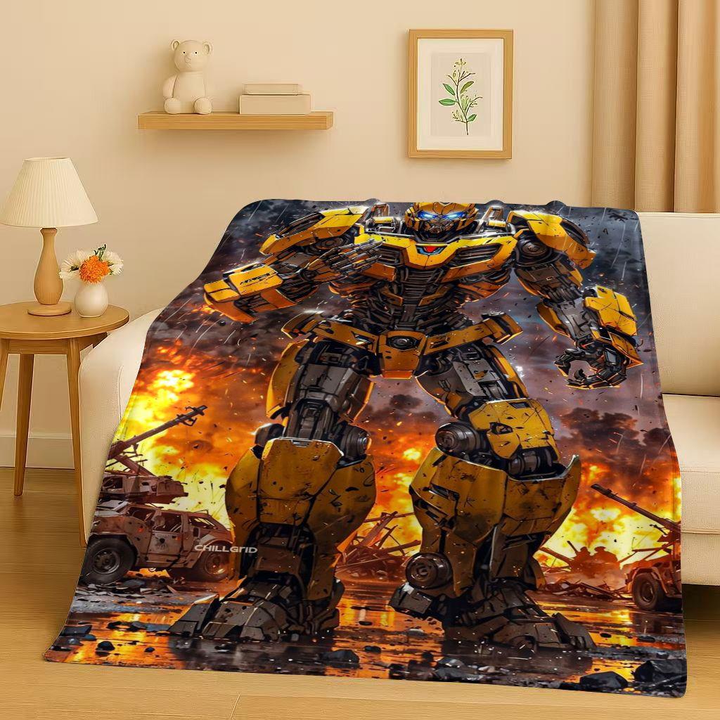 HD Cartoon T-Transformers Optimus Prime Bumblebee Flannel Blanket,Soft Warm Plush Throw for Home Bedroom Bed Sofa Cover Office