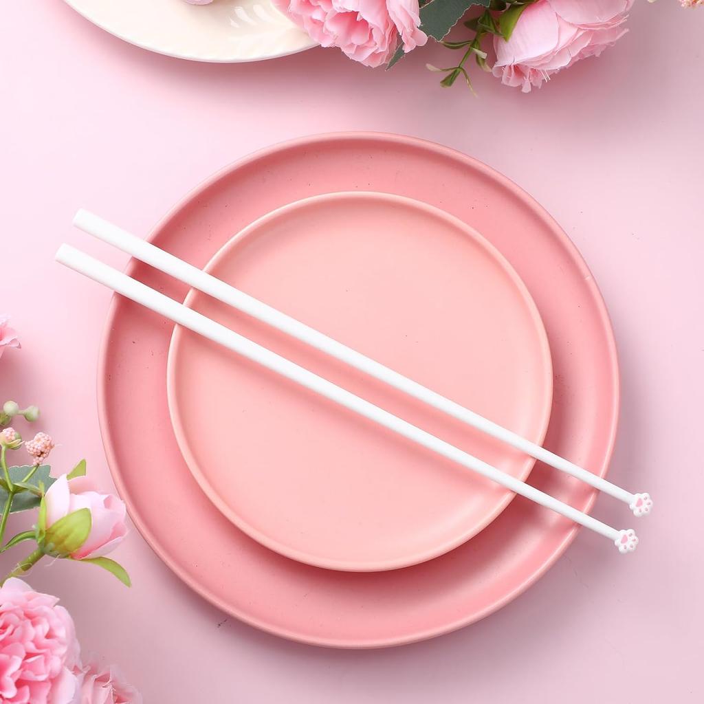 Leinuosen 4 Pairs Cat Paw Chopsticks Pink Paw Prints Reble Non Slip Cute Grip Eating Chopstick with Cat Design Gift for Kitty Themed Party Favors