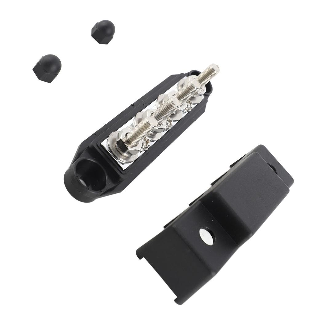 4 Post Power Distribution Block Bus Bar with Cover M8 Terminal Studs 250 Amp Rating for Marine Automotive RV Black