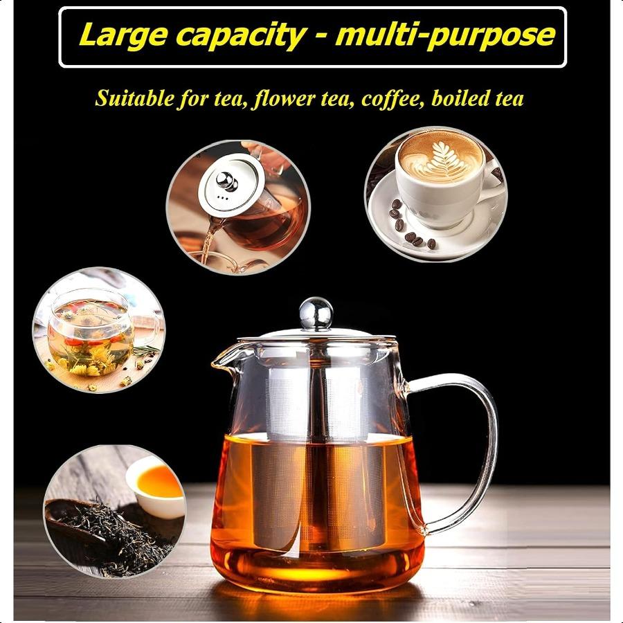 Mini Size Glass Teapot Tea Kettlewith Stainless Steel Removable Infuser for Blooming Tea and Loose Leaf Tea Microwave and Stove