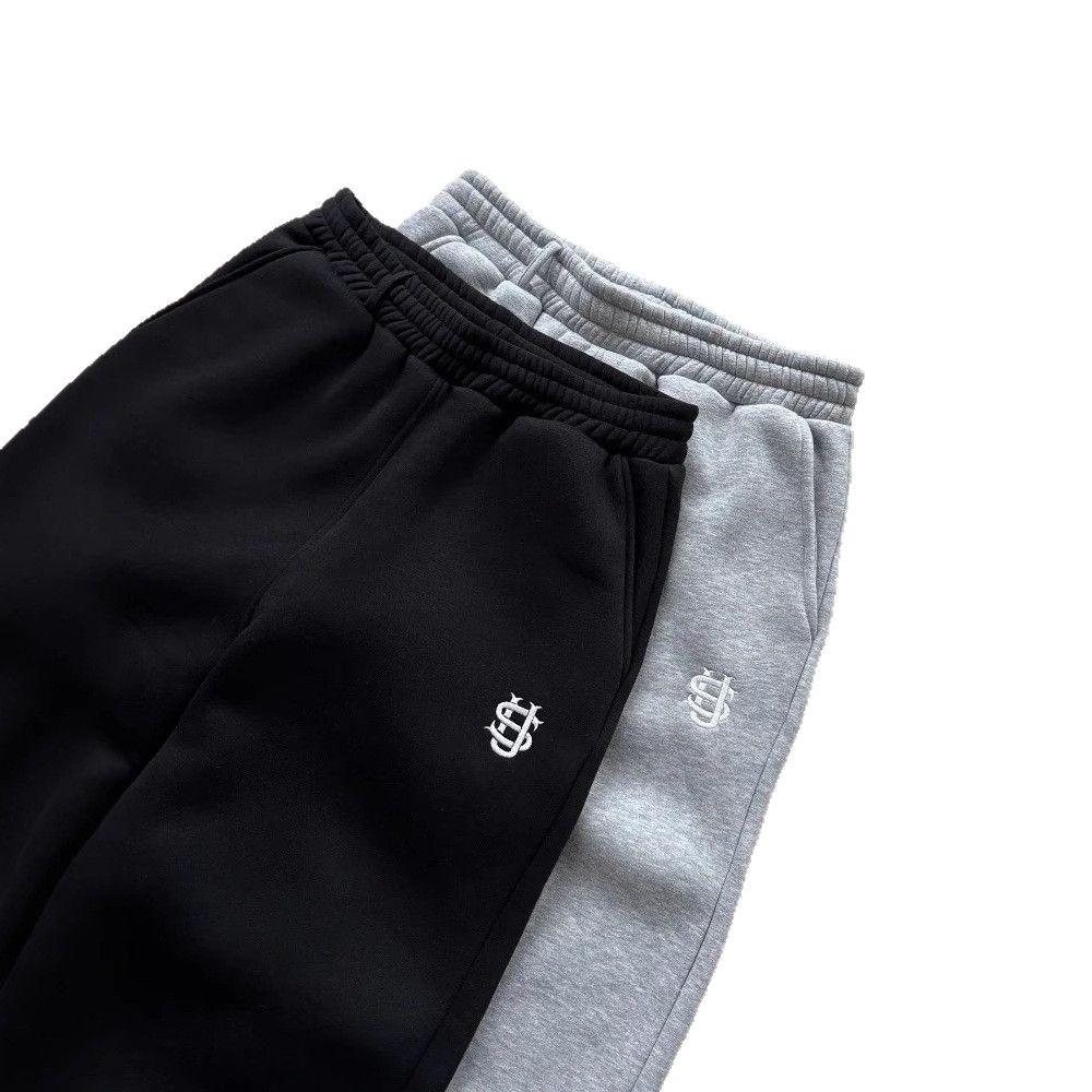 Y2K Fashion Jogger Sweatpants Loose Embroidery Labeled Open Leg Wide Leg Pants Trendy Pocket Couple Straight Pants Men's Hoodie