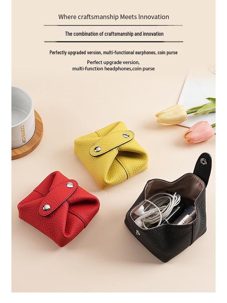 Dámská peněženka na mince a sluchátka z pravé kůže: Měkké, stylové úložiště na drobné, rtěnku a další.