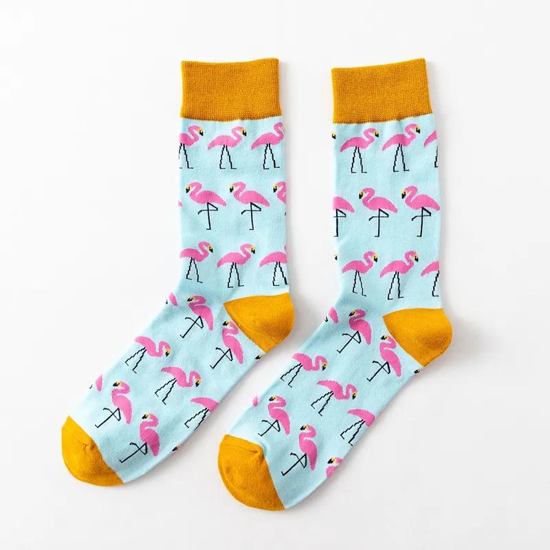 1Pair 35-44 Men Casual Cotton Sock Harajuku Cartoon Flamingo Loving Heart Cute Funny Character Japanese Socks