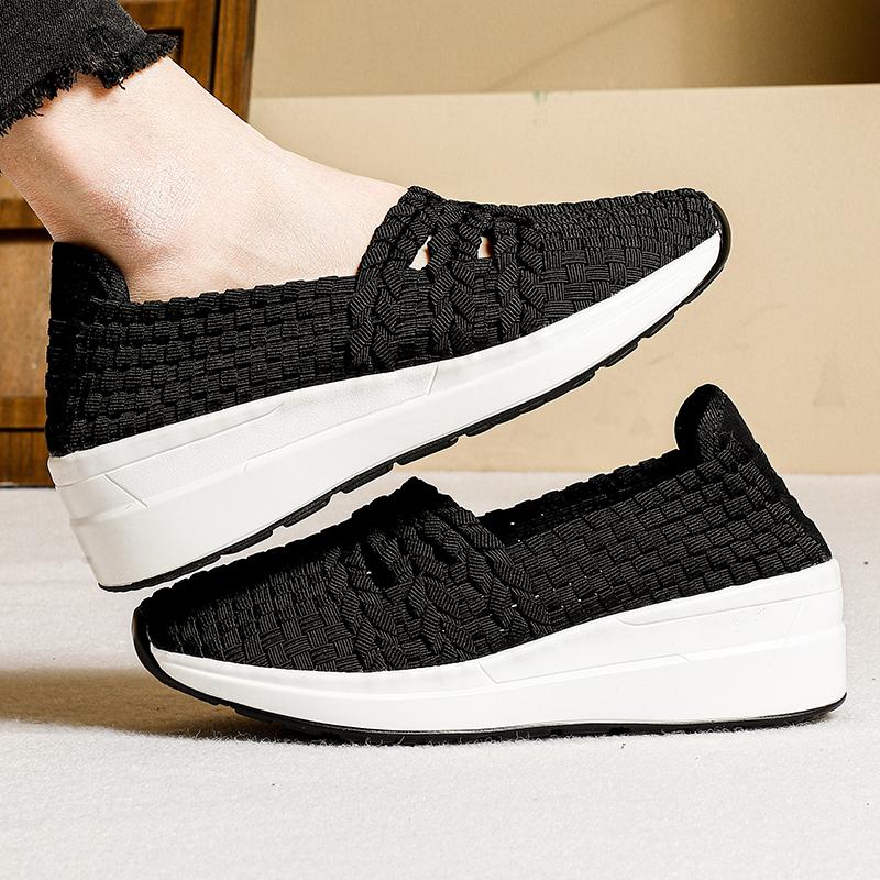 STRONGSHEN Spring Women Handmade Woven Shoes Wedge Sandals Platform Shoe Women Slip On Breathable Loafers Women Footwear