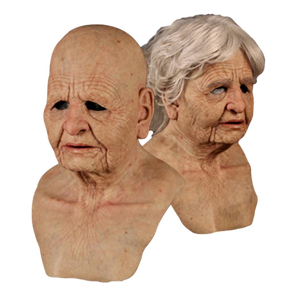 Latex Face Cover Novelty Old Man Horror Heagear for Masquerade Party Bald Headed Old Men