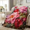Contemporary Peony Flower Throw Blanket - All-Season Knitted Polyester Flannel, Soft Warm Print, Digital Printed, Cozy Nap &