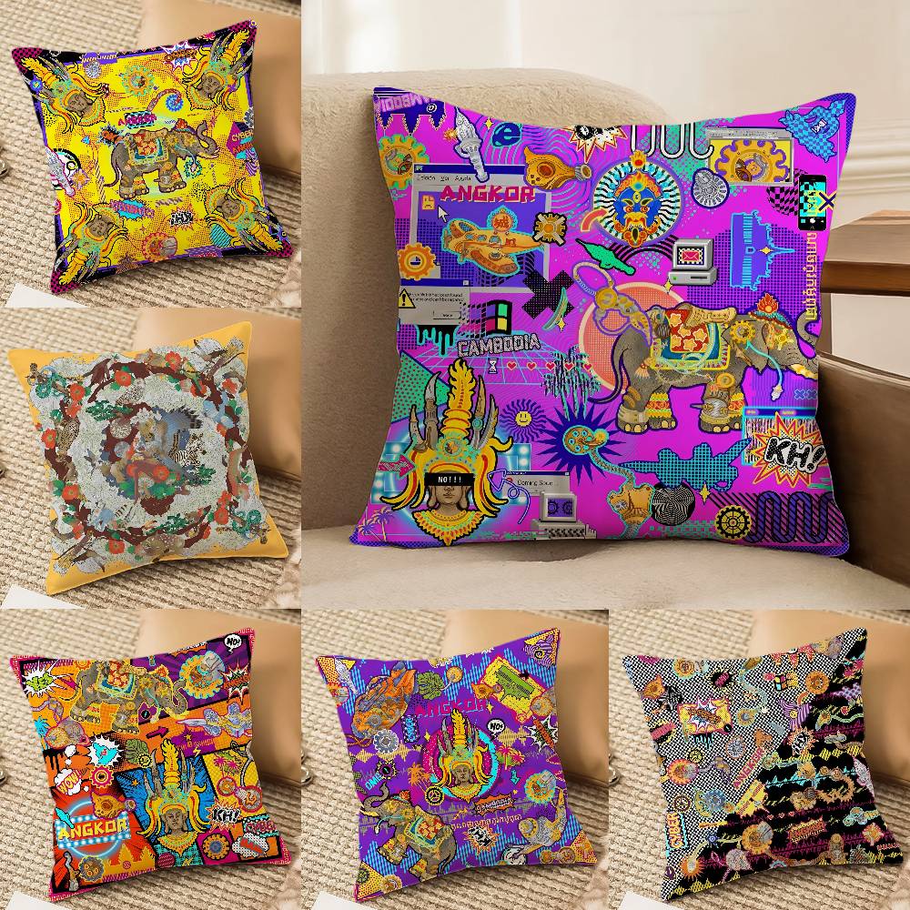 Oriental Classical Buddha Statue Print Pillow Case Comfort Sofa Bed Silky elegant Invisible zipper Decorative cushion cover