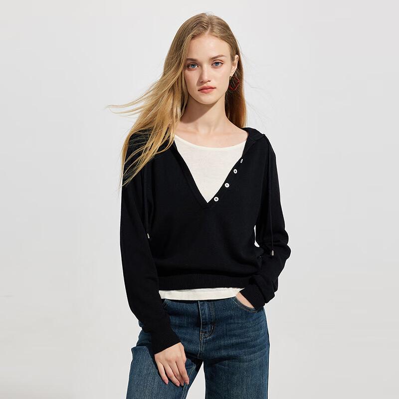 Ta Tu Faux Two-Piece Color Block V-Neck Knit Sweater