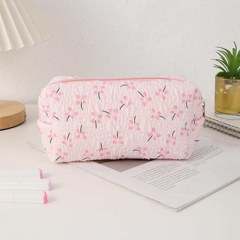 Fabric Pencil Case With Floral Pattern Large Capacity For Stationery Storage