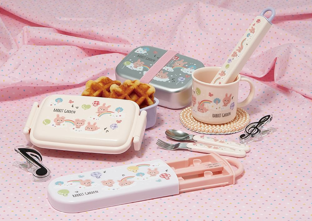 Skater Lunch Box Trio and Antibacterial Cutlery with Made in Rabbit TACC2AG69600 Kids' Set, Chopsticks, Spoon, Fork, Easy-Opening Slide-Out Design,