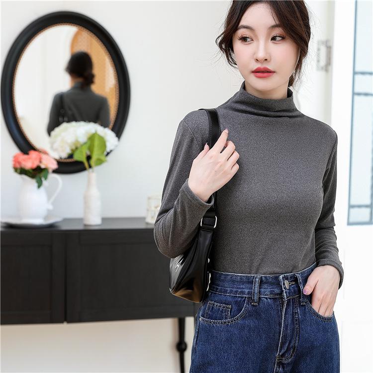 Warm Half High Collar Paragraph Bottoming Shirt Women's Autumn Winter Women's High Elastic Inner Lap Long Sleeve T-shirt Female