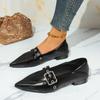 Retro Women's Single Shoes Autumn New Pointed Toe Deep Mouth Metal Buckle Soft Sole Non-slip Wear-resistant Sole Heels