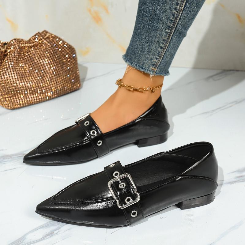 Retro Women's Single Shoes Autumn New Pointed Toe Deep Mouth Metal Buckle Soft Sole Non-slip Wear-resistant Sole Heels